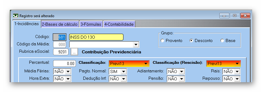 verba inss 13o